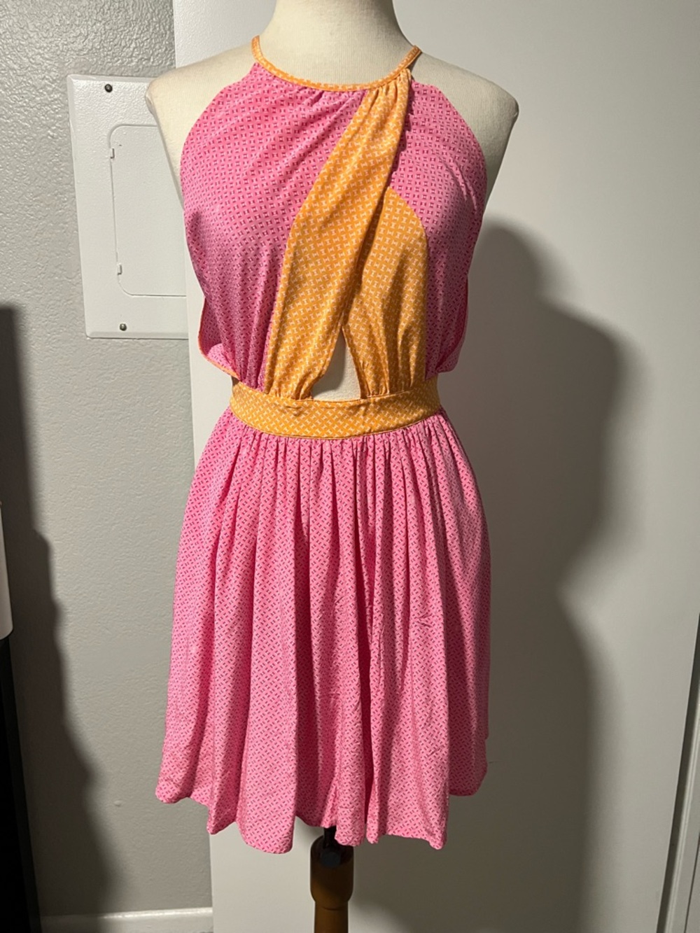 Juicy Couture Pink and Orange Patterned Halter Top Dress
